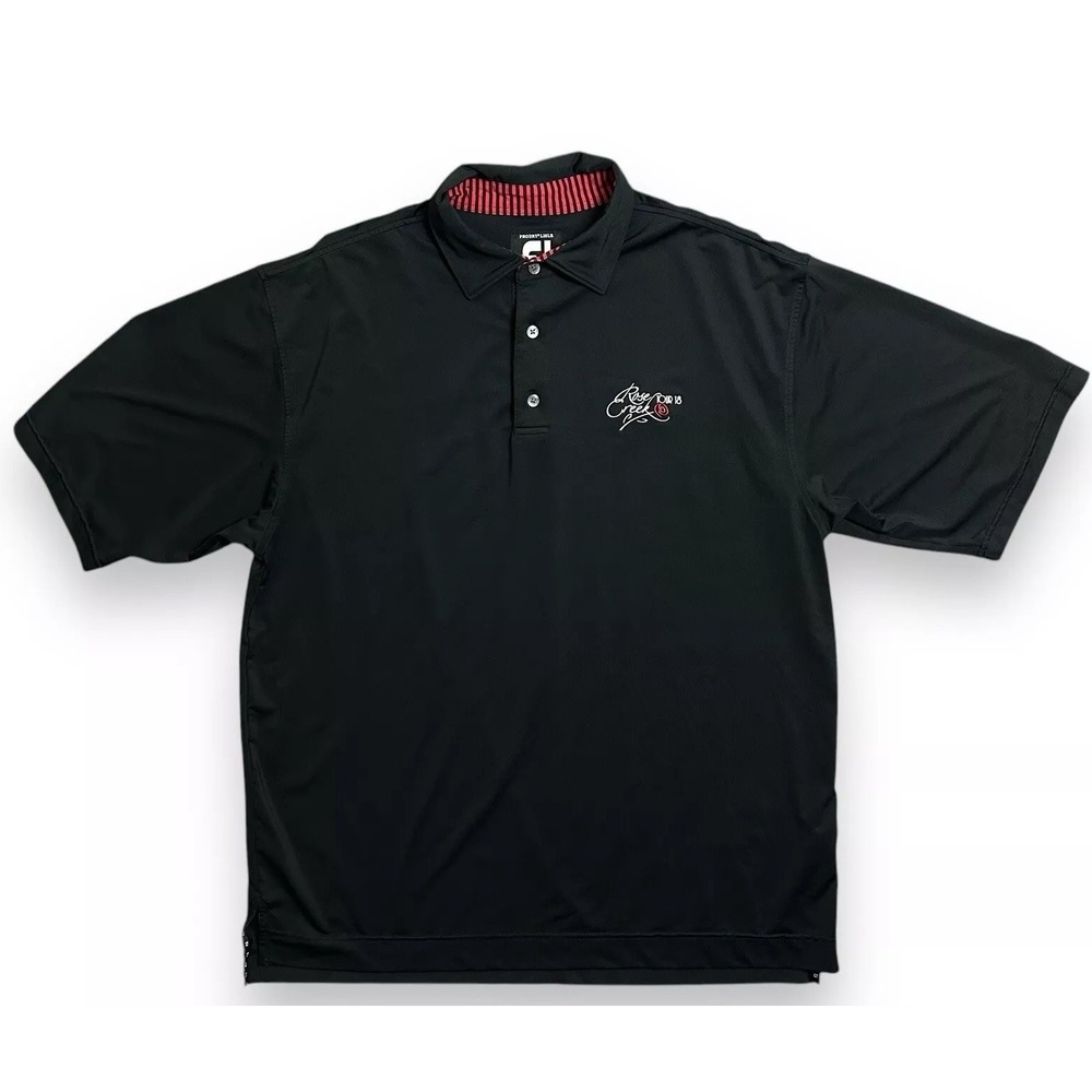 FJ‎ Footjoy Polo Shirt Mens Size Large Solid Black Prodry Lisle Golf Performance